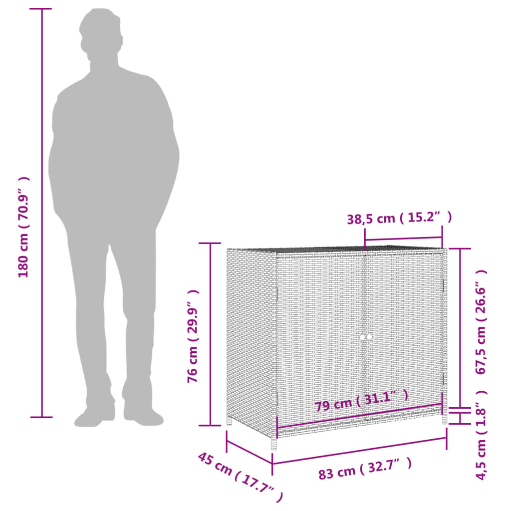 Dulap depozitare de gradina, maro, 83x45x76 cm, poliratan