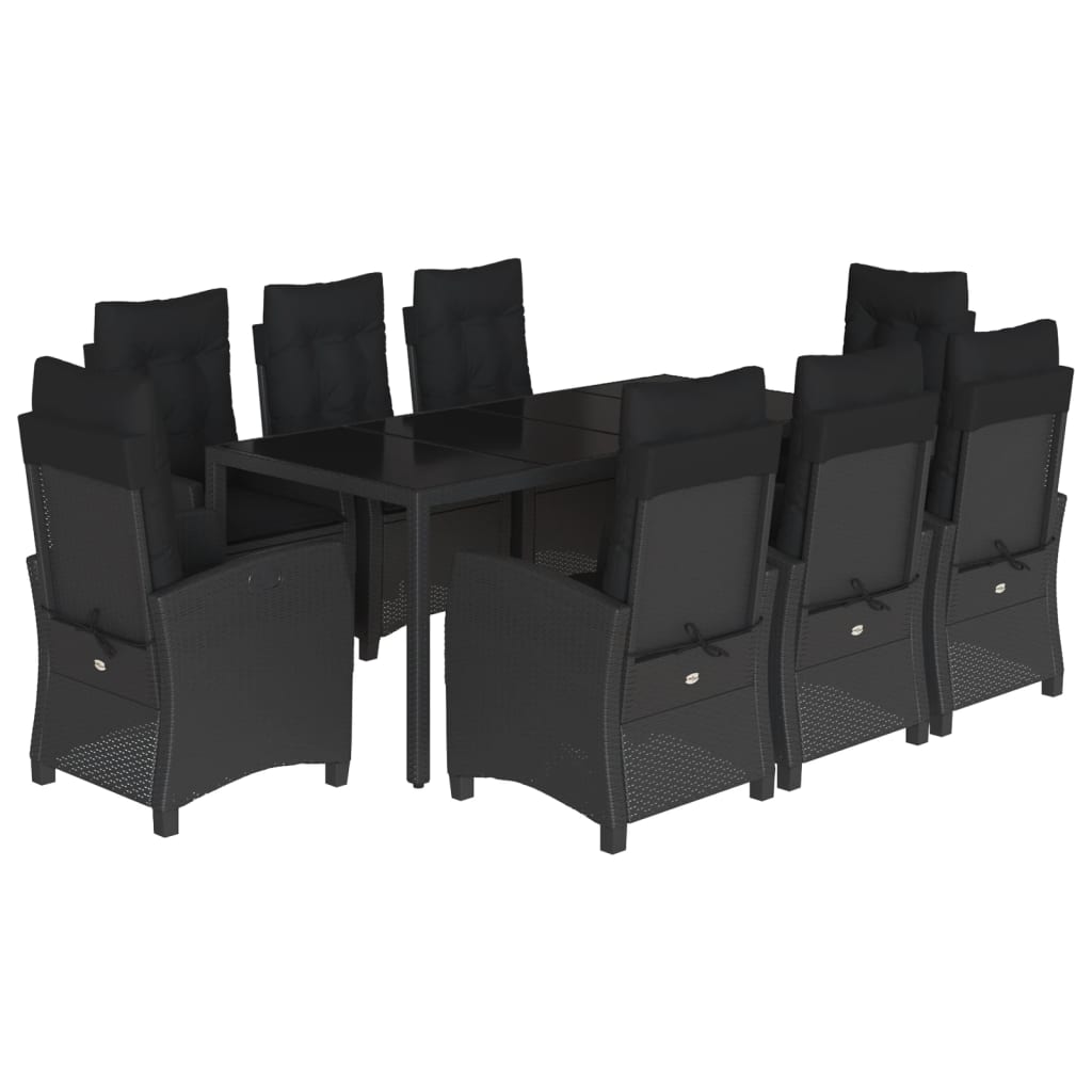 Set mobilier de gradina cu perne, 9 piese, negru, poliratan — imaginea 4