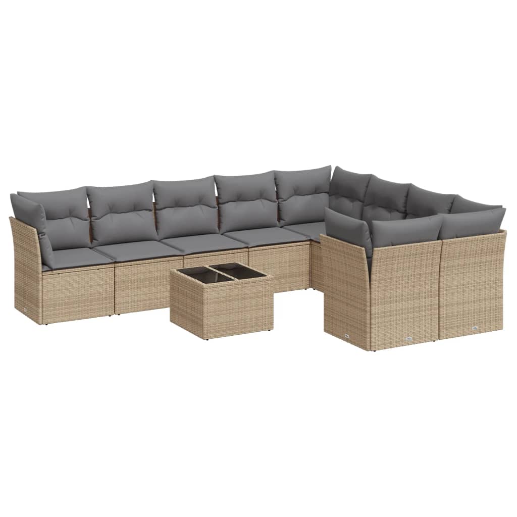 Set canapele de gradina cu perne, 10 piese, bej, poliratan — imaginea 4
