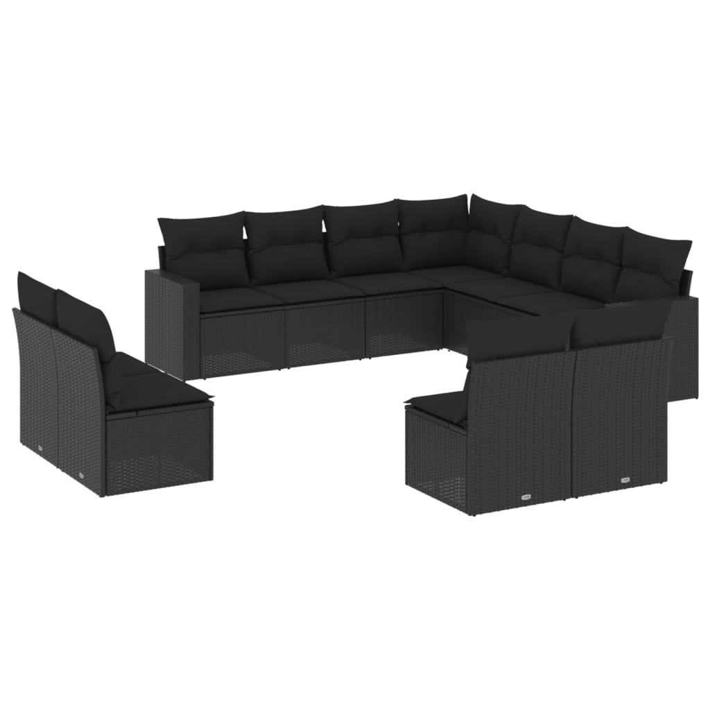 Set canapele de gradina cu perne, 11 piese, negru, poliratan — imaginea 4