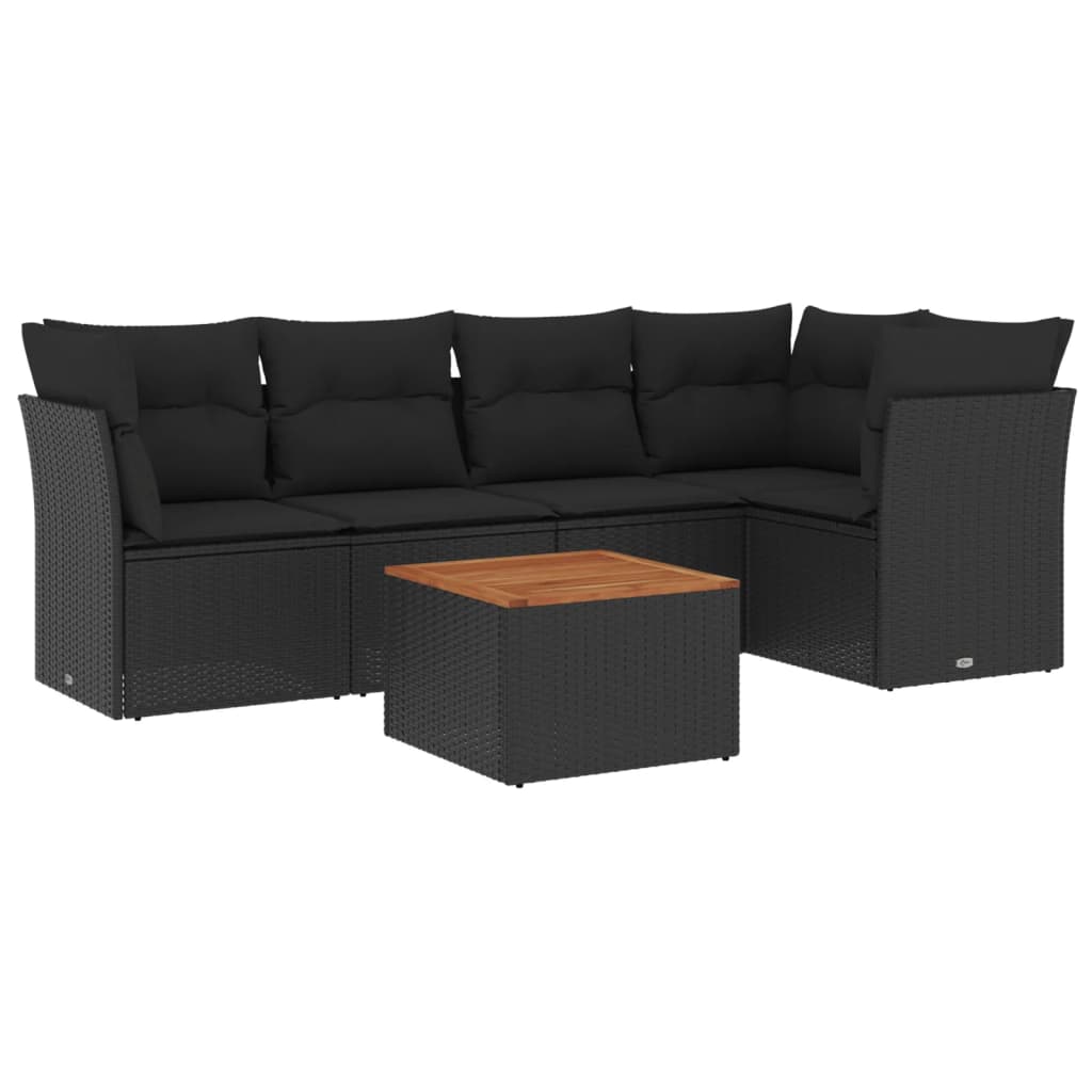 Set mobilier de gradina cu perne, 6 piese, negru, poliratan — imaginea 4