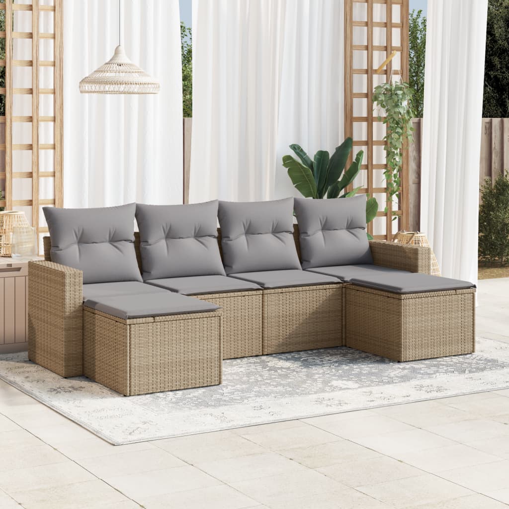 Set canapele de gradina cu perne, 6 piese, bej, poliratan — imaginea 2