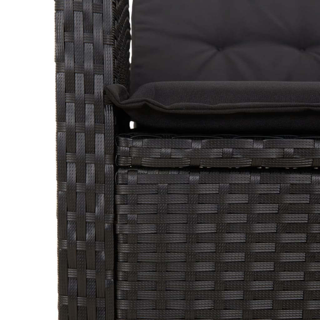 Set mobilier de gradina cu perne, 7 piese, negru, poliratan — imaginea 5
