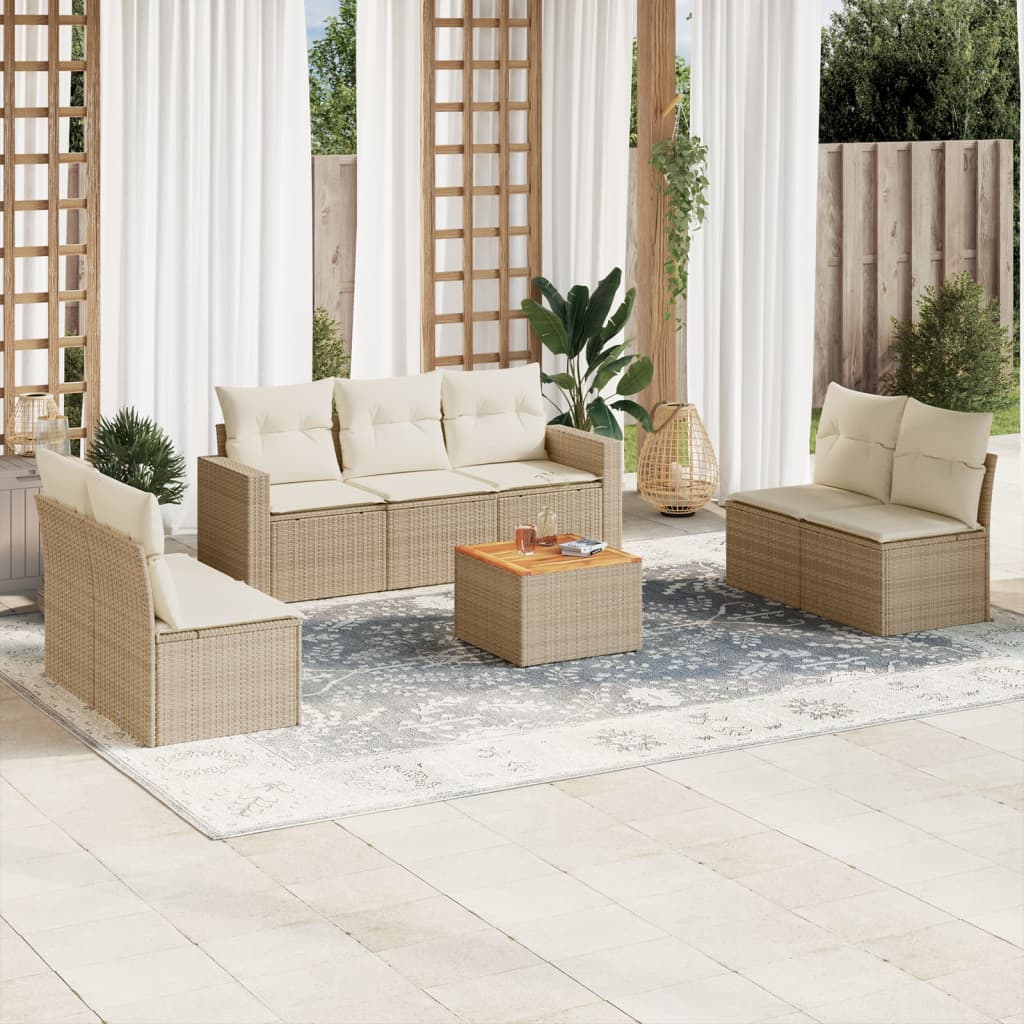 Set canapele de gradina, 8 piese, cu perne, bej, poliratan — imaginea 2