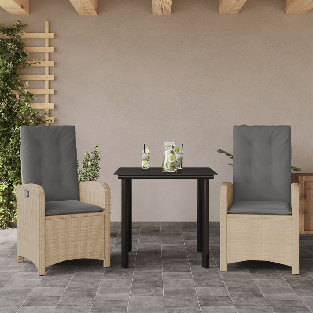Set de masa pentru gradina, 3 piese, cu perne, bej, poliratan — imaginea 2