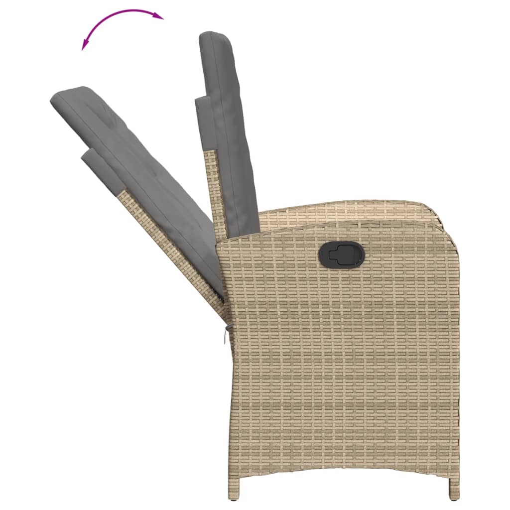 Set de masa pentru gradina, 3 piese, cu perne, bej, poliratan — imaginea 5