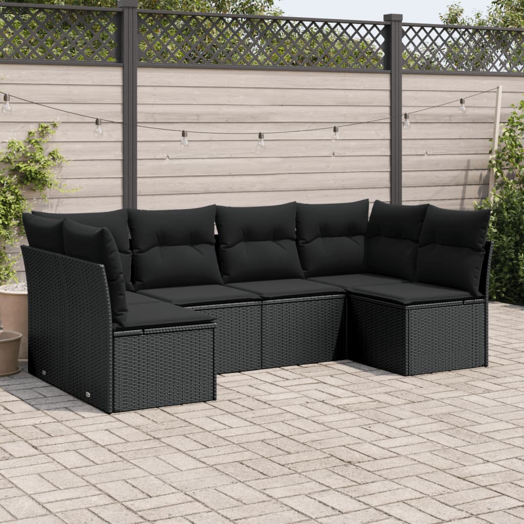Set mobilier de gradina cu perne, 6 piese, negru, poliratan — imaginea 2
