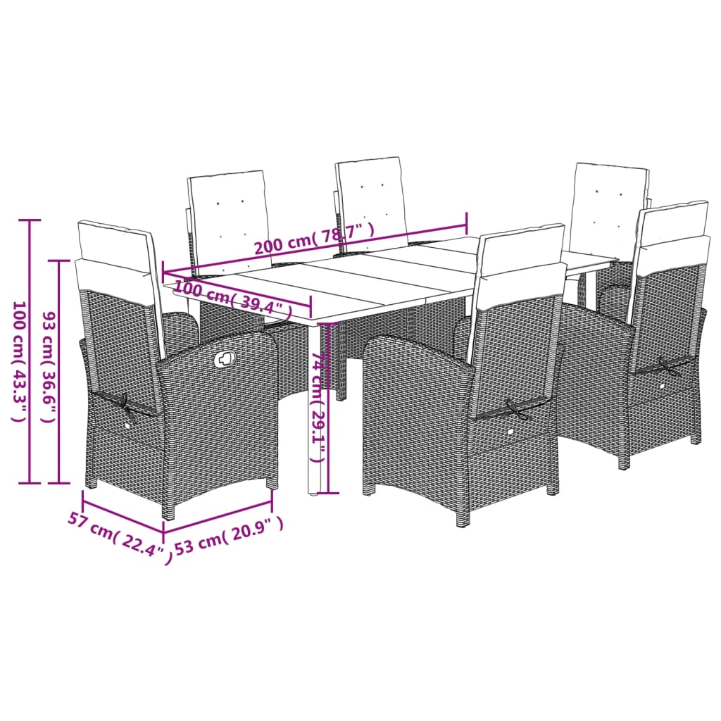 Set mobilier de gradina cu perne, 7 piese, gri, poliratan — imaginea 9