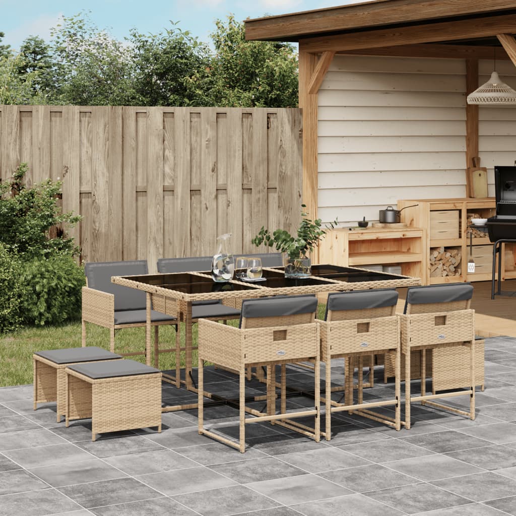 Set mobilier gradina cu perne, 11 piese bej combinat poliratan — imaginea 2