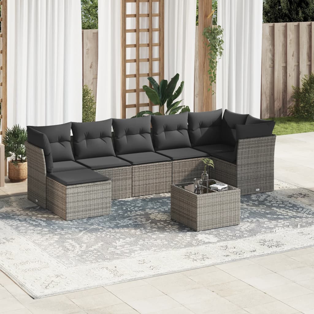 Set canapele de gradina cu perne, 8 piese, gri, poliratan — imaginea 2
