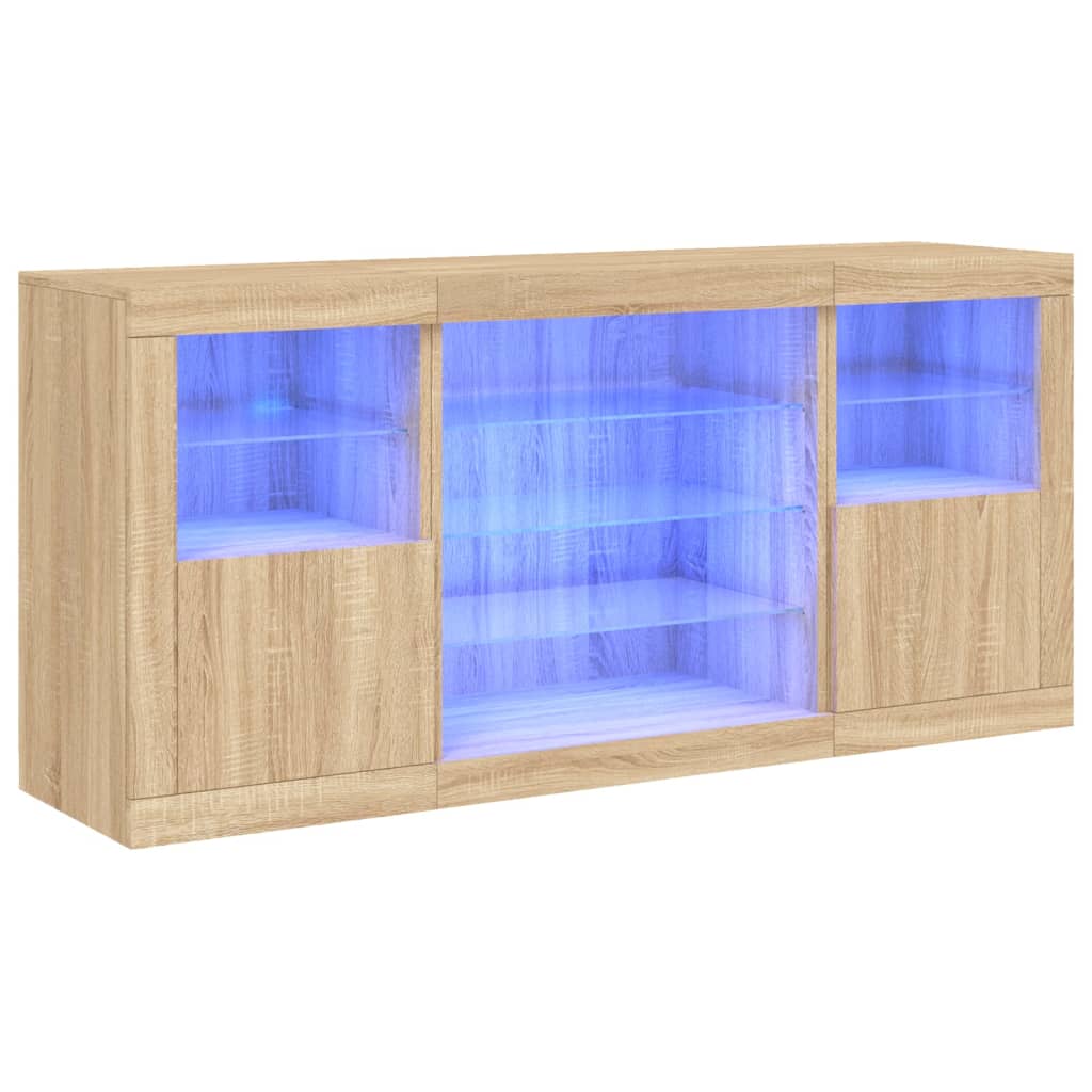 Servanta cu lumini LED, stejar sonoma, 142,5x37x67 cm — imaginea 13