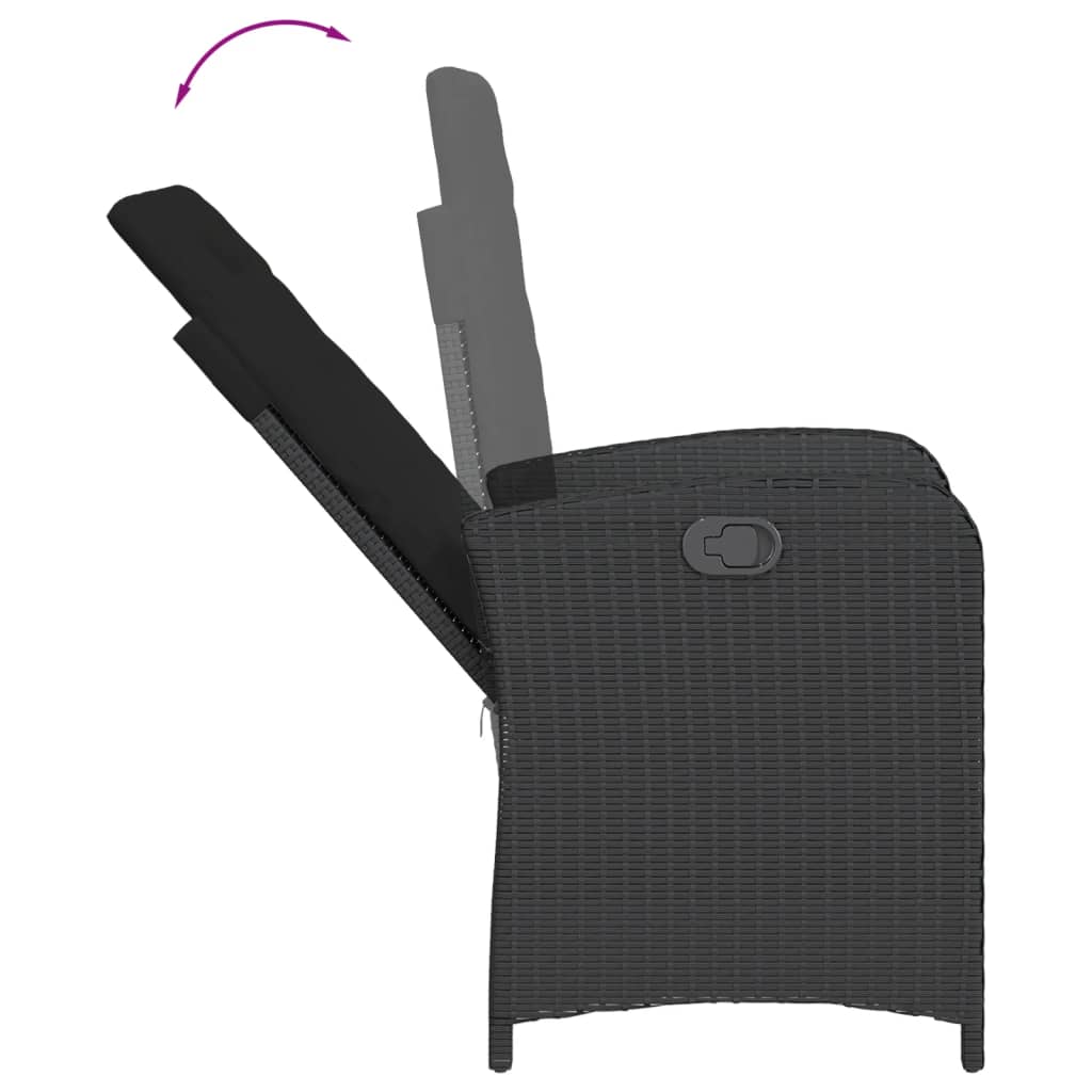 Set mobilier de gradina cu perne, 3 piese, negru, poliratan — imaginea 5