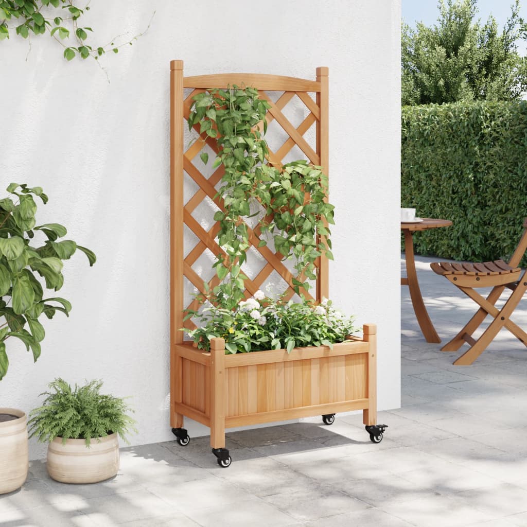 Jardiniera cu spalier și roti, maro, lemn masiv de brad, mărime 55x29.5x117.5 cm — imaginea 12