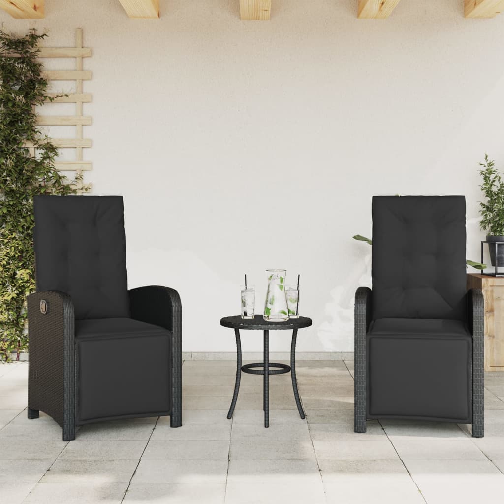 Set bistro cu perne, 3 piese, negru, poliratan — imaginea 3