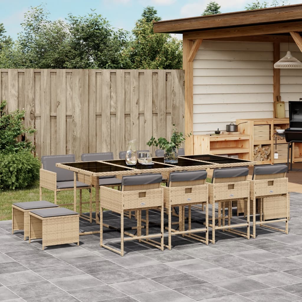 Set mobilier gradina cu perne, 13 piese, bej combinat poliratan — imaginea 2