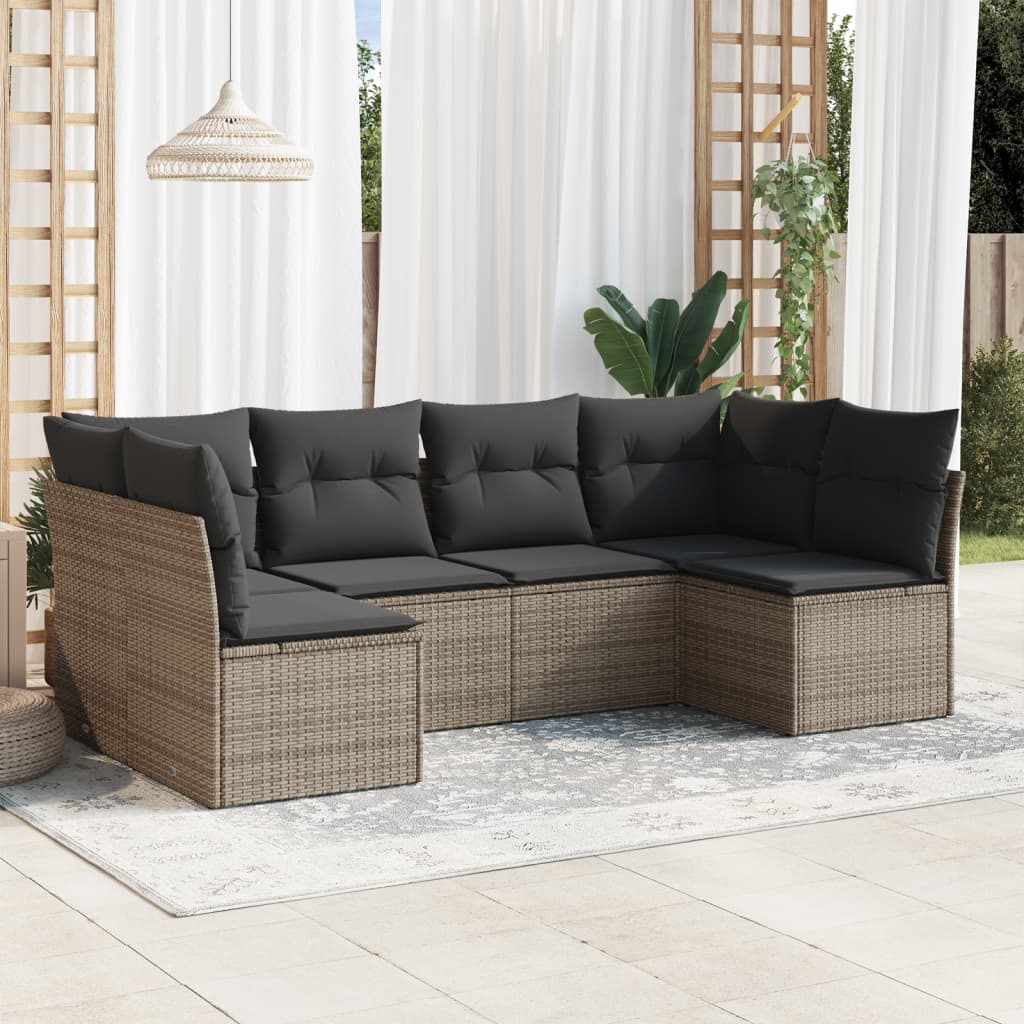 Set mobilier gradina cu perne, 6 piese, gri, poliratan — imaginea 2