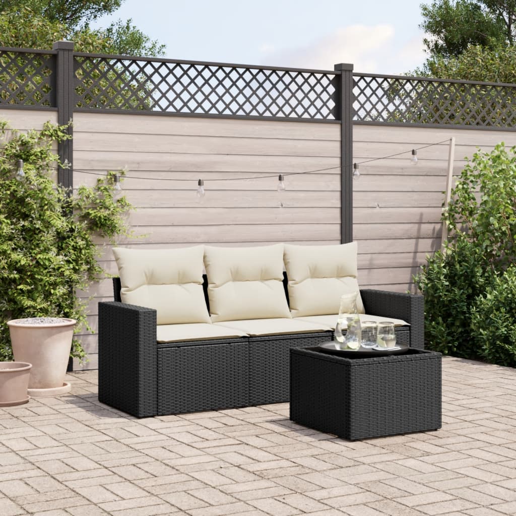 Set mobilier de gradina cu perne, 4 piese, negru, poliratan — imaginea 2