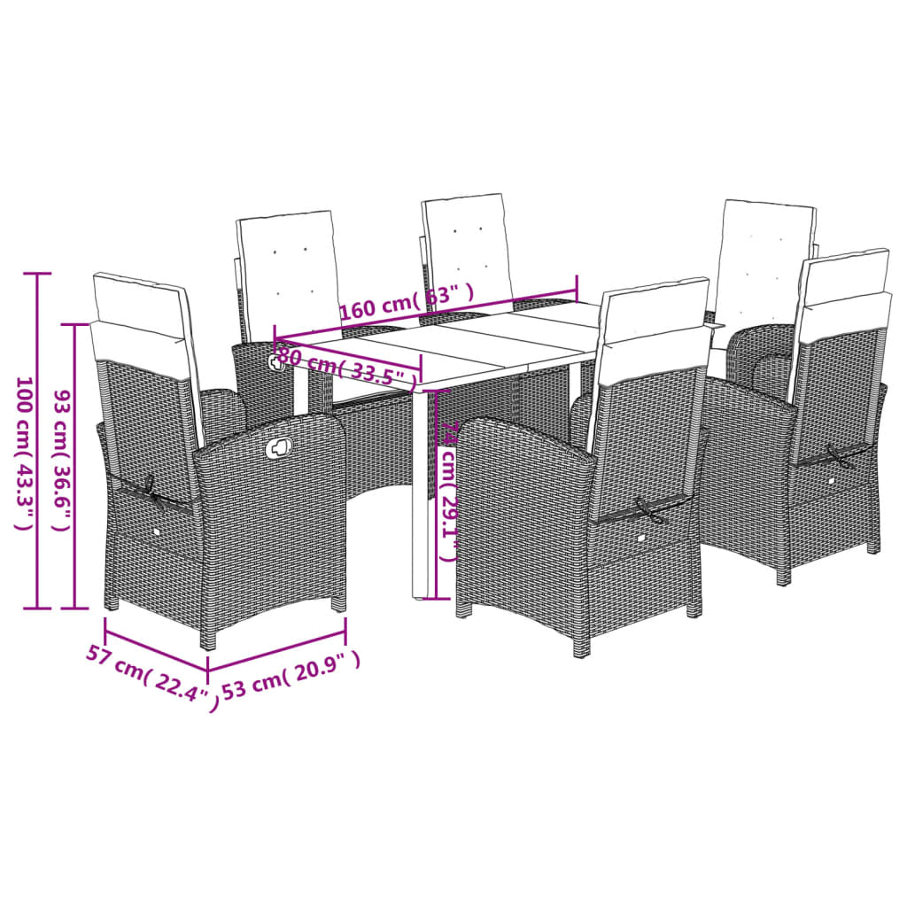 Set mobilier de gradina cu perne, 7 piese, negru, poliratan — imaginea 12