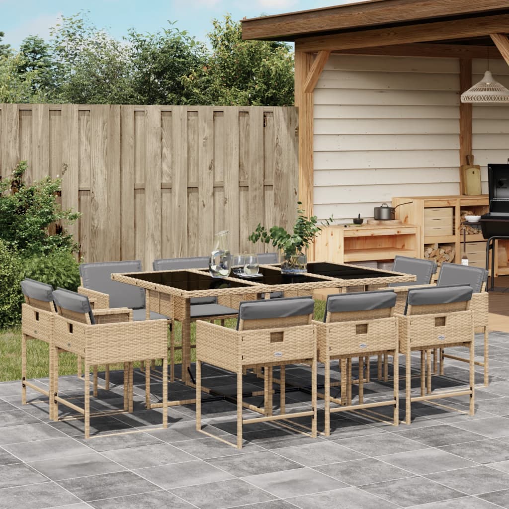 Set mobilier gradina cu perne, 11 piese bej combinat poliratan — imaginea 2
