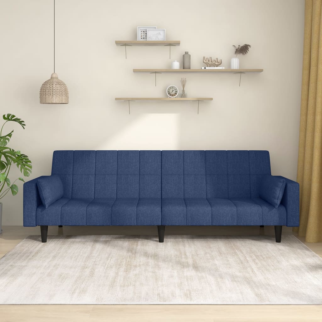 Canapea extensibila cu 2 locuri, 2 perne, albastru, textil — imaginea 2
