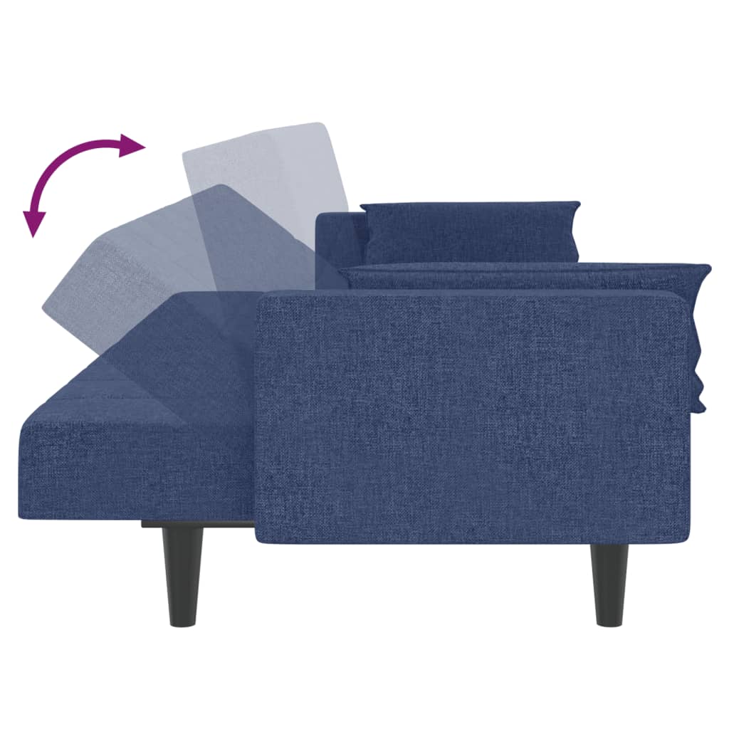 Canapea extensibila cu 2 locuri, 2 perne, albastru, textil — imaginea 7