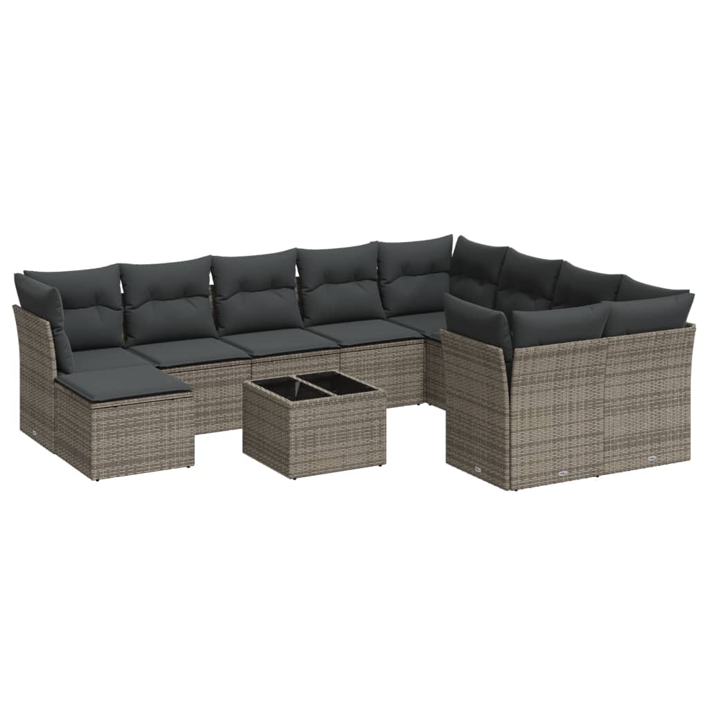 Set canapele de gradina cu perne, 11 piese, gri, poliratan