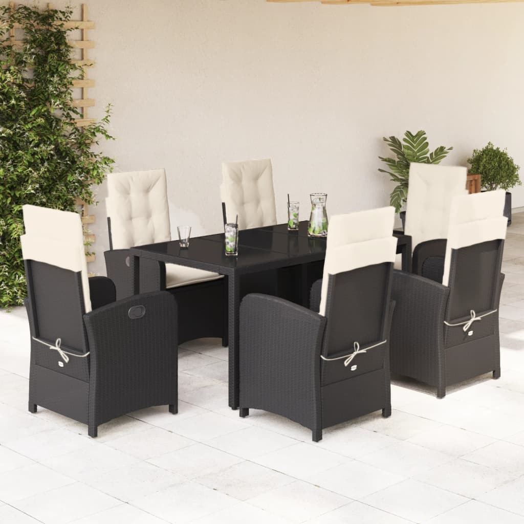 Set mobilier de gradina cu perne, 7 piese, negru, poliratan — imaginea 2