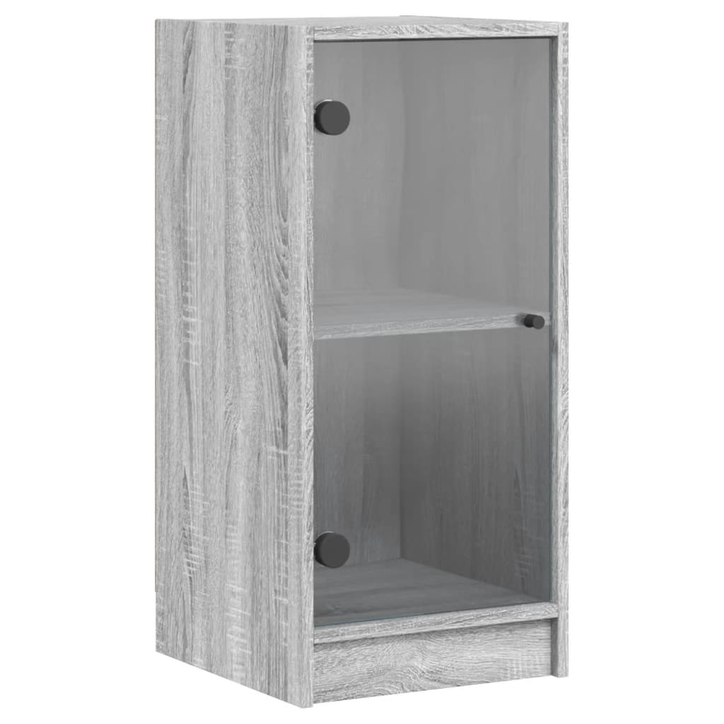 Dulap lateral cu usi din sticla, gri sonoma, 35x37x75,5 cm