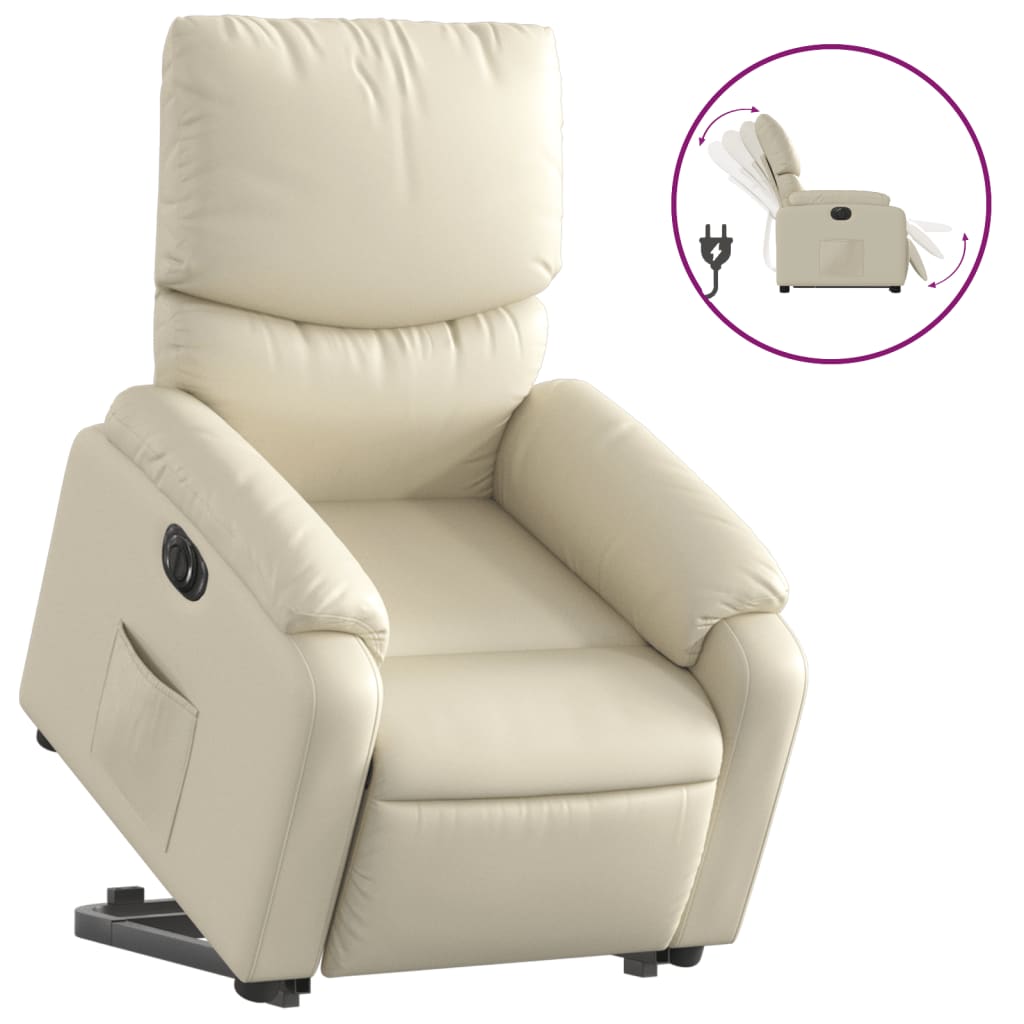 Fotoliu rabatabil electric cu ridicare, crem, piele ecologica — imaginea 13