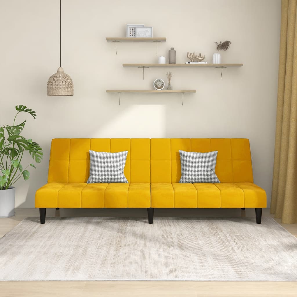 Canapea extensibila cu 2 locuri, galben, catifea — imaginea 13