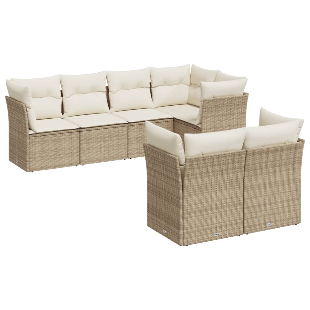 Set canapele de gradina, 7 piese, cu perne, bej, poliratan — imaginea 4