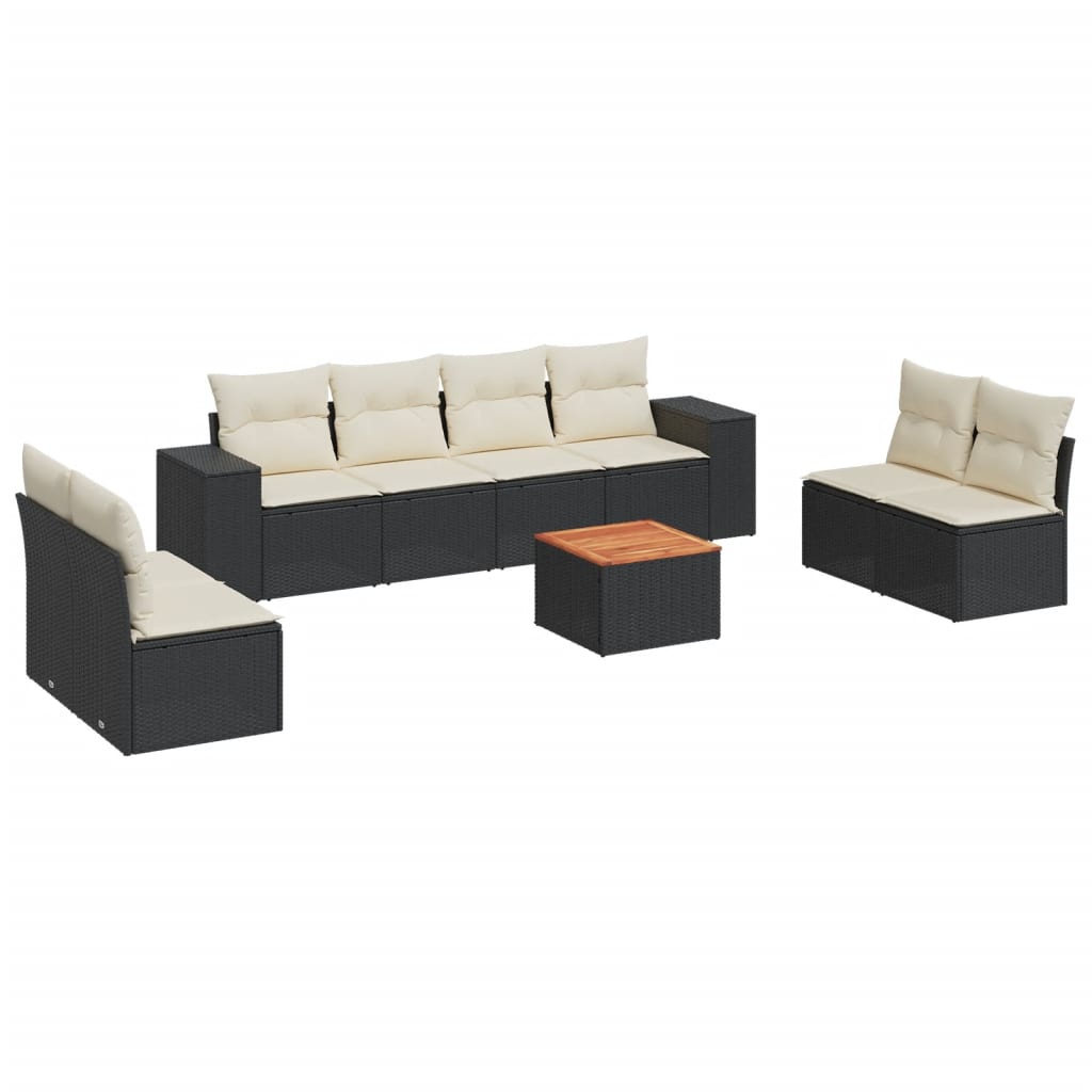Set mobilier de gradina cu perne, 9 piese, negru, poliratan — imaginea 4