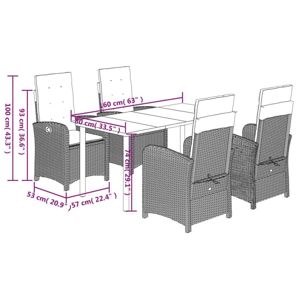 Set mobilier pentru gradina, 5 piese, cu perne, bej, poliratan — imaginea 9