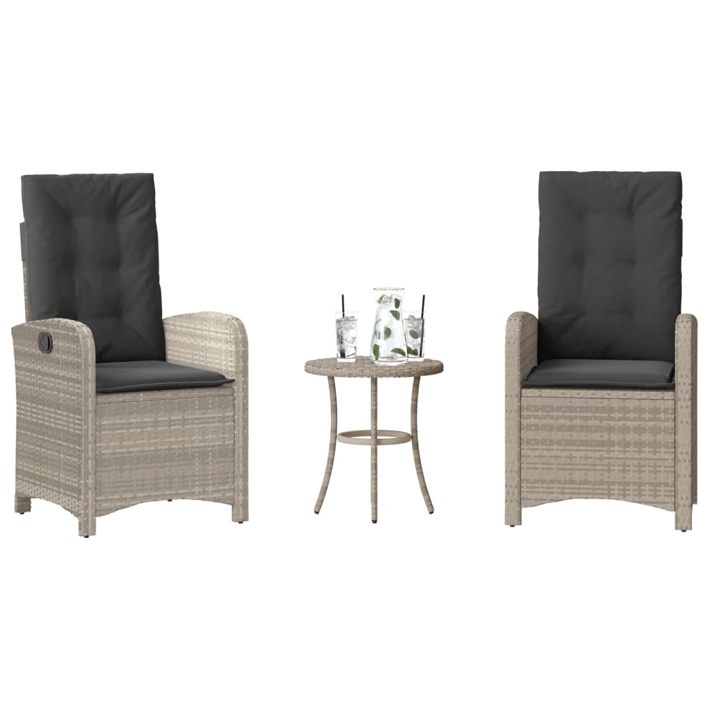 Set bistro cu perne, 3 piese, gri deschis, poliratan — imaginea 2