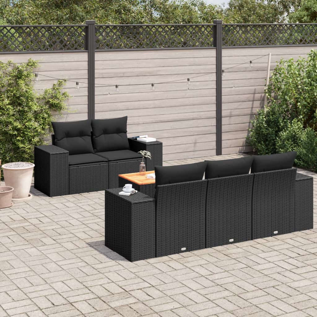 Set mobilier de gradina cu perne, 6 piese, negru, poliratan — imaginea 2