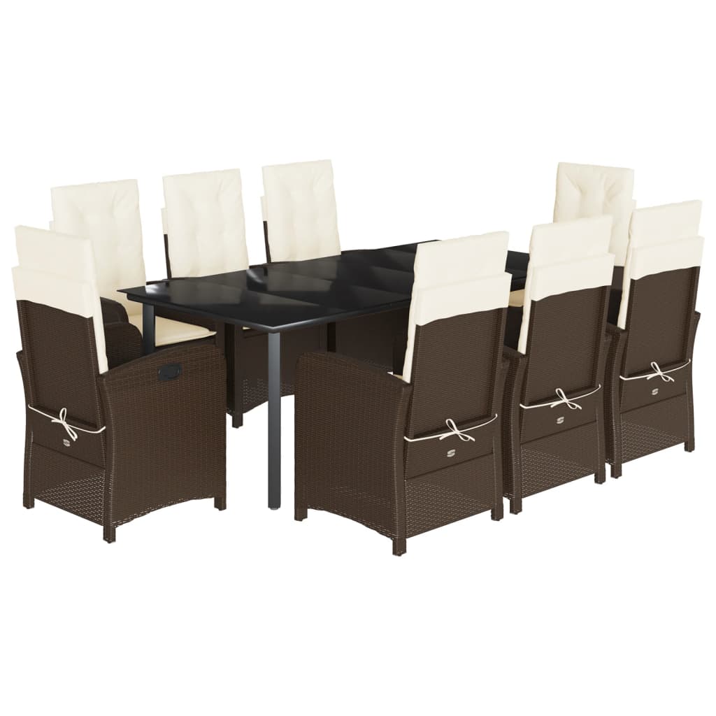 Set mobilier de gradina cu perne, 9 piese, maro, poliratan