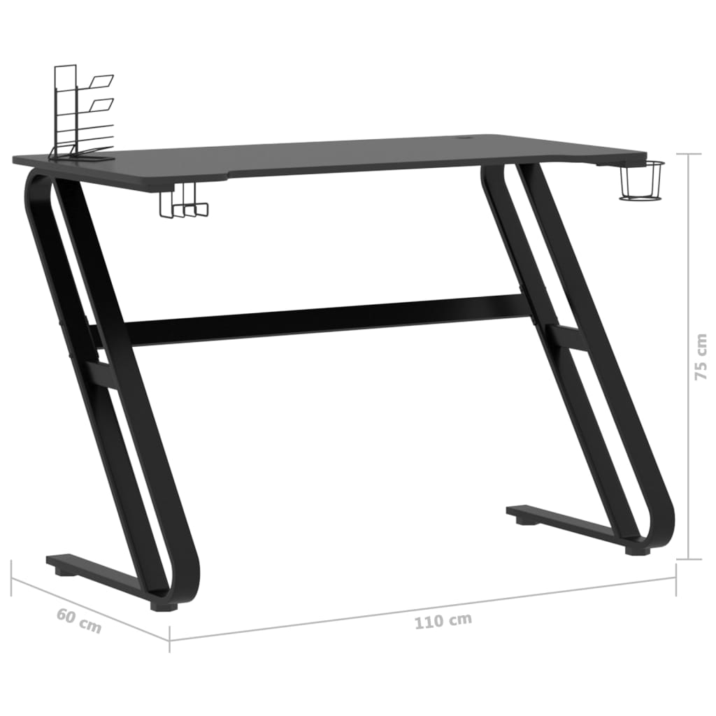 Birou de gaming cu picioare in forma de ZZ, negru — imaginea 9