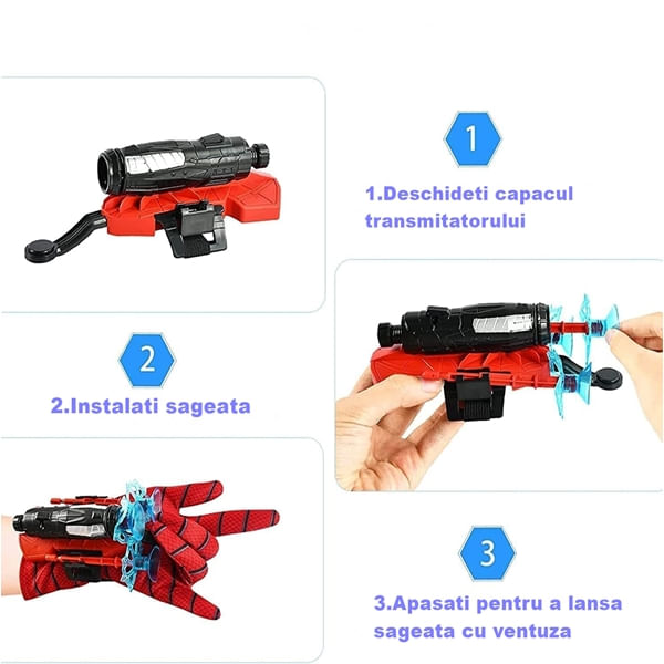 Manusa Spiderman cu ventuze,sfoara si lansator, IdeallStore®, rosu - 2 | YEO