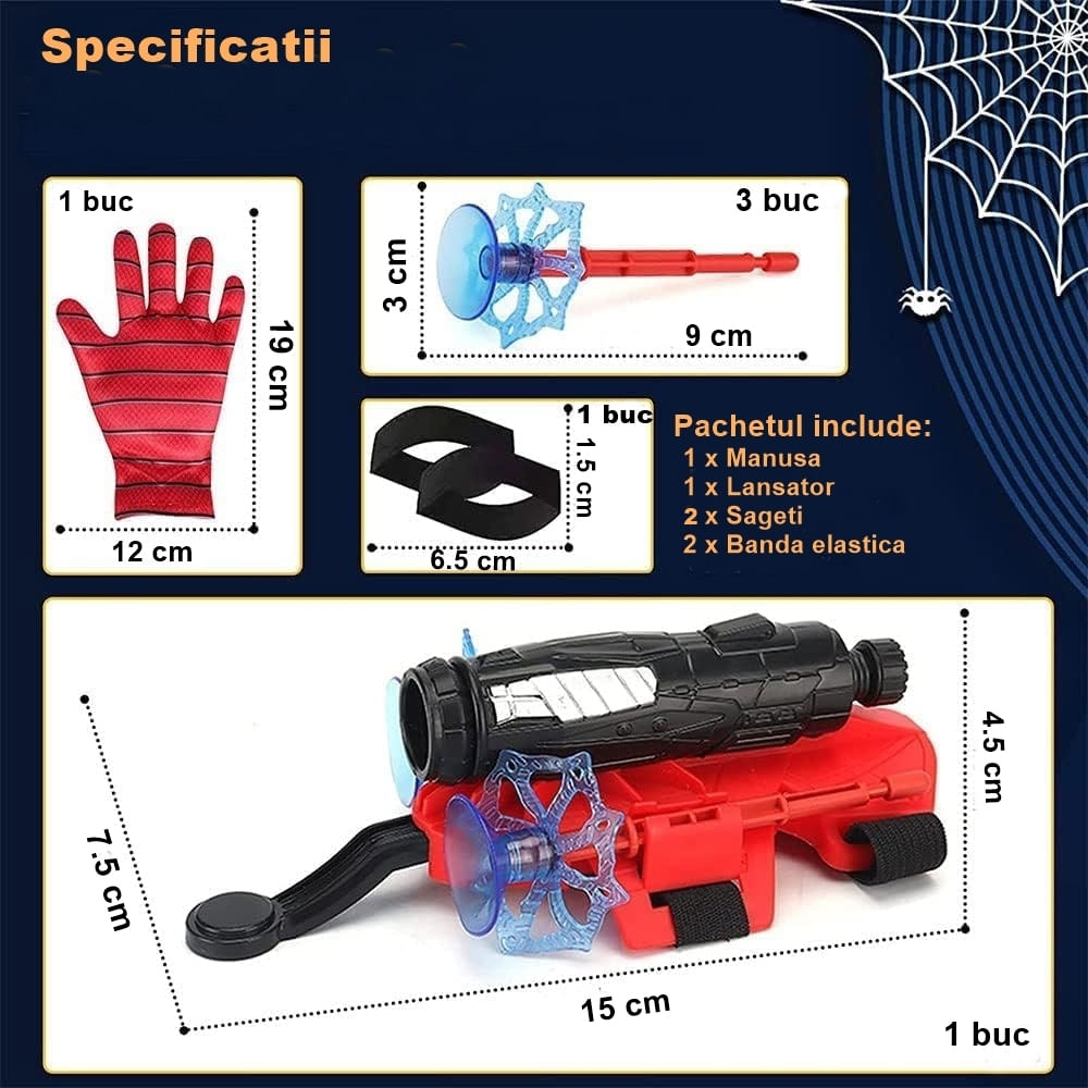 Manusa Spiderman cu ventuze,sfoara si lansator, IdeallStore®, rosu - 2 | YEO