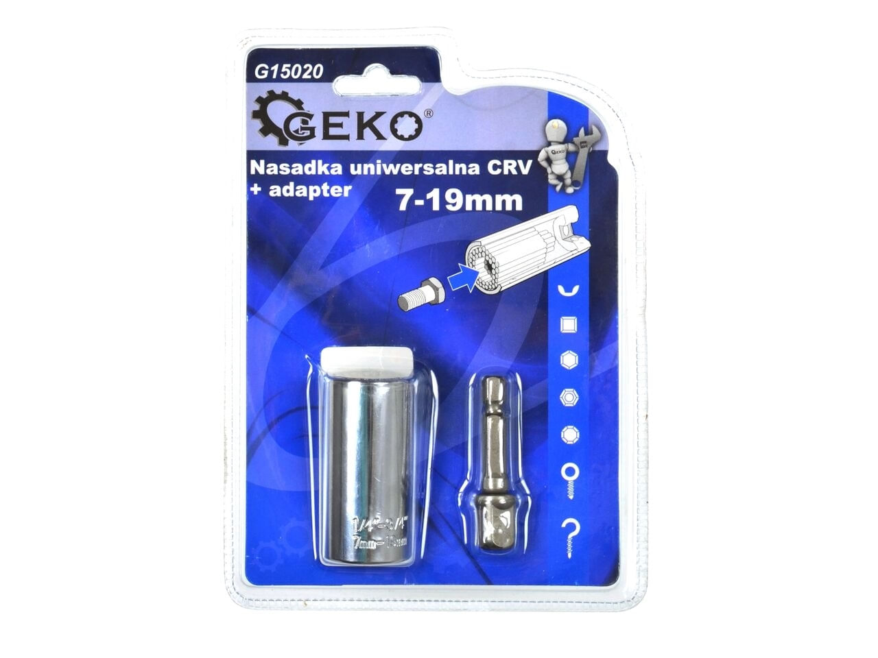 Cheie universala CRV 7-19mm + adaptor, Geko G15020 - 2 | YEO