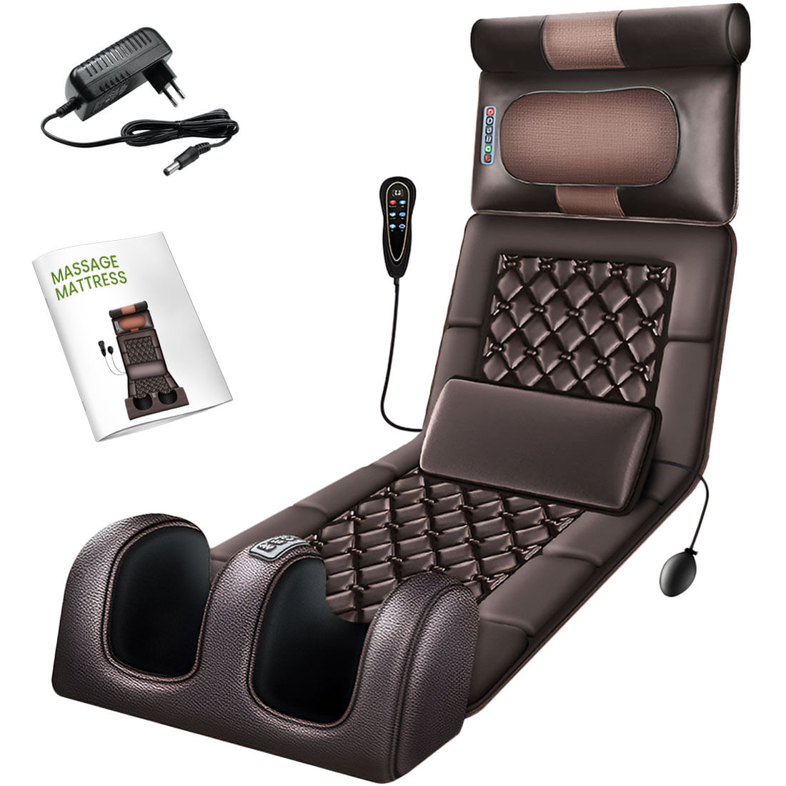 Saltea electrica pentru masaj complet Shiatsu, GlowforHome, 15 functii, 6 moduri, telecomanda, perna incalzita