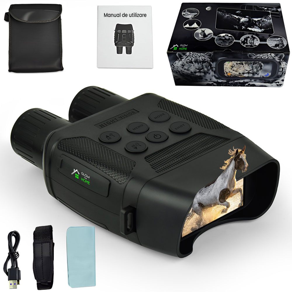 Binoclu Night Vision profesional Glowforhome, zoom reglabil, infrarosu, 3.8 inch, aplicatie dedicata,zoom digital 4X