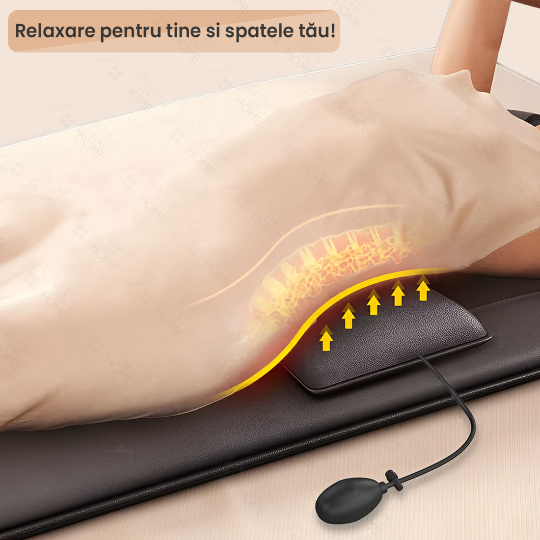 Saltea electrica pentru masaj complet Shiatsu, GlowforHome, 15 functii, 6 moduri, telecomanda, perna incalzita - 4 | YEO