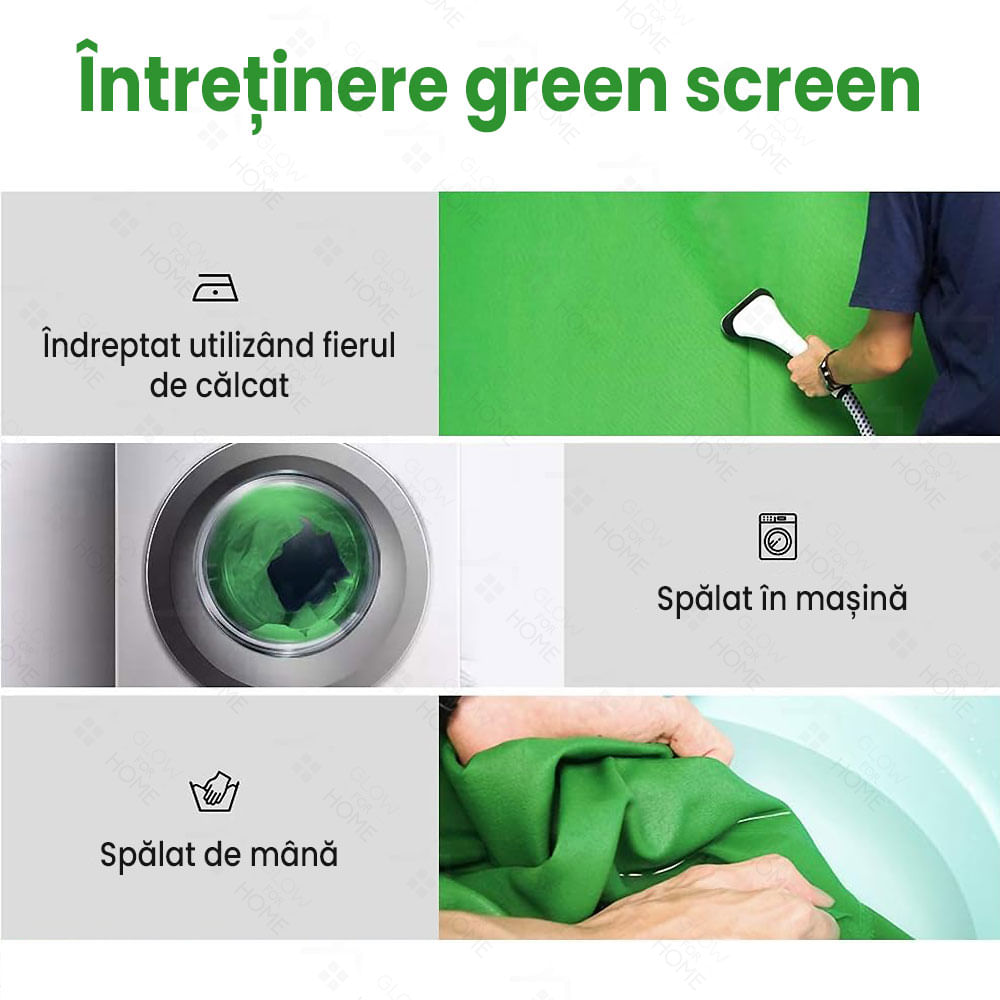 Kit perete fundal verde profesional pentru studio foto/video, GlowforHome, Green Screen portabil, 260x300 cm - 1 | YEO