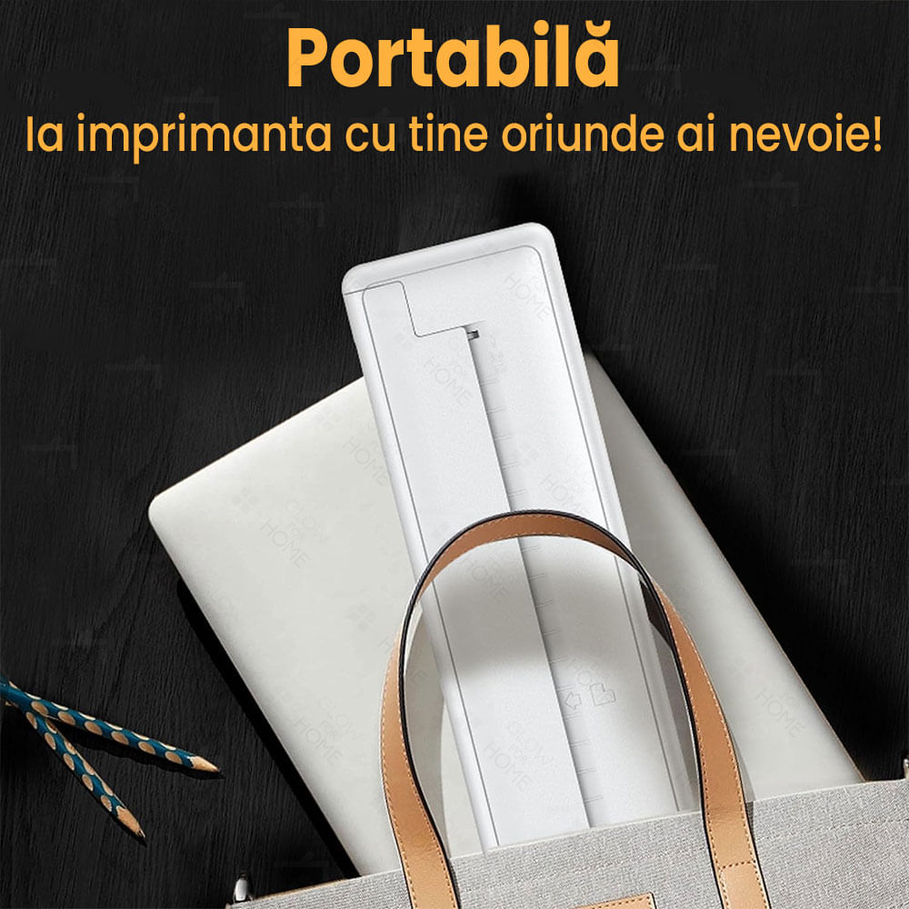 Imprimanta termica portabila A4, GlowforHome, aplicatie compatibila cu iOS/Android/Windows/MAC, 1000 mAh, alb