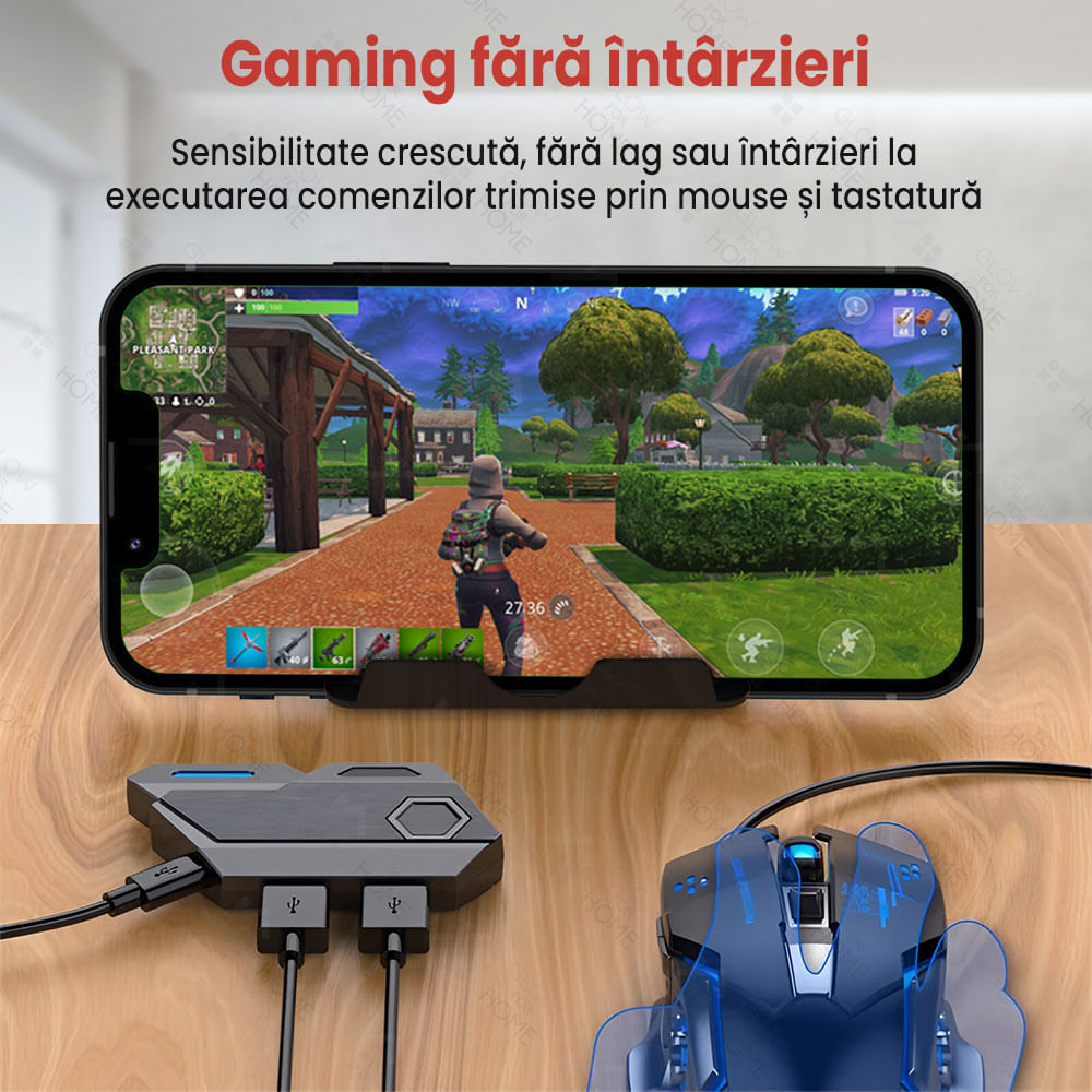 Kit gaming cu tastatura iluminata gaming 39 taste one hand si mouse, Bluetooth,Android, iOS, PC, 1600/2400/3200 DPI, RGB