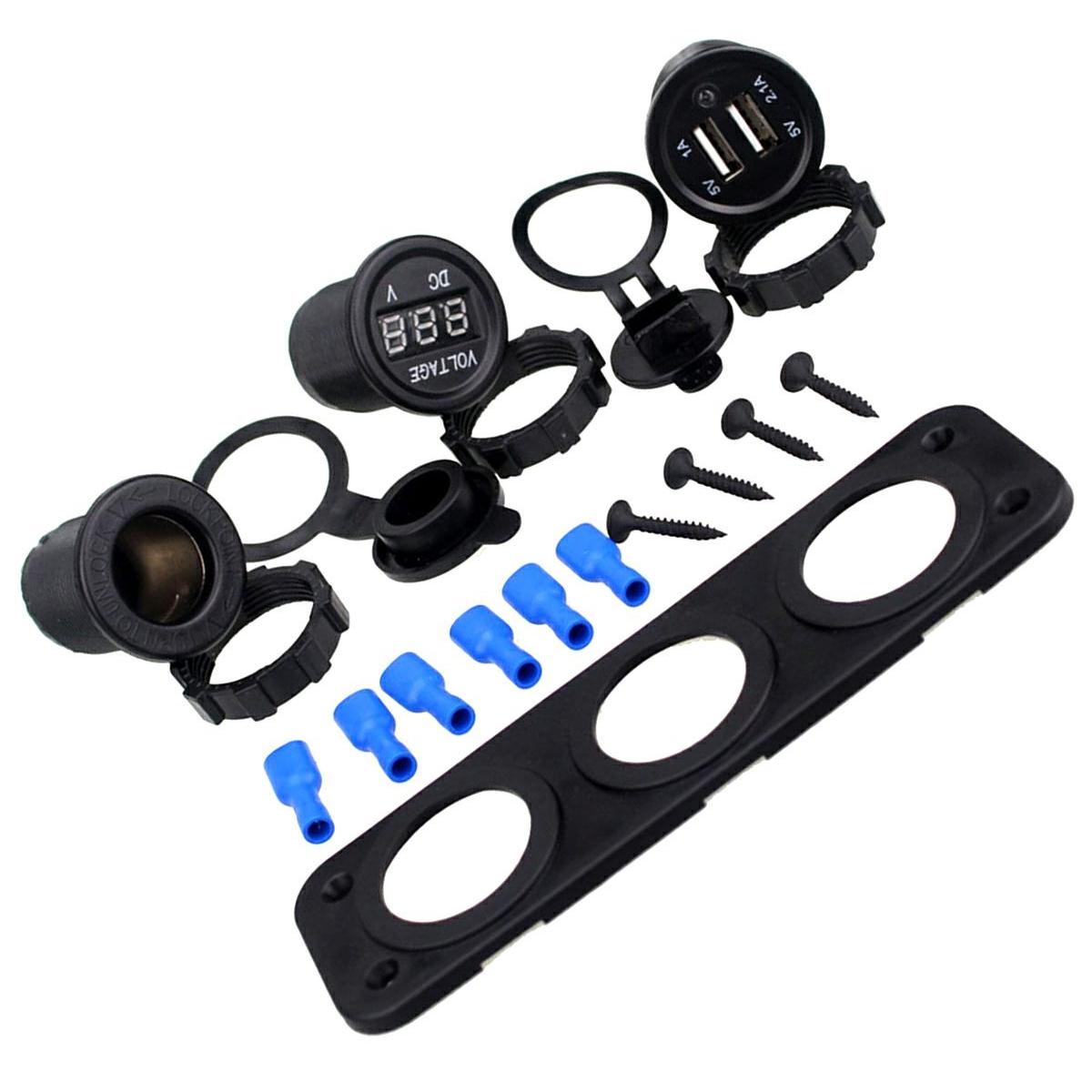 Priza de Bricheta Universala, etansa, cu Voltmetru si incarcare 2 x USB, pentru vehicule offroad