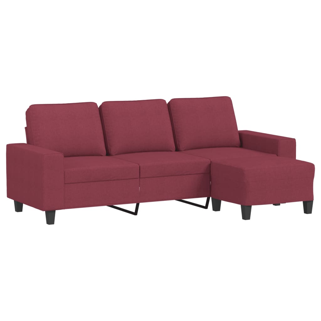 Canapea cu 3 locuri si taburet, rosu vin, 180 cm, textil — imaginea 10