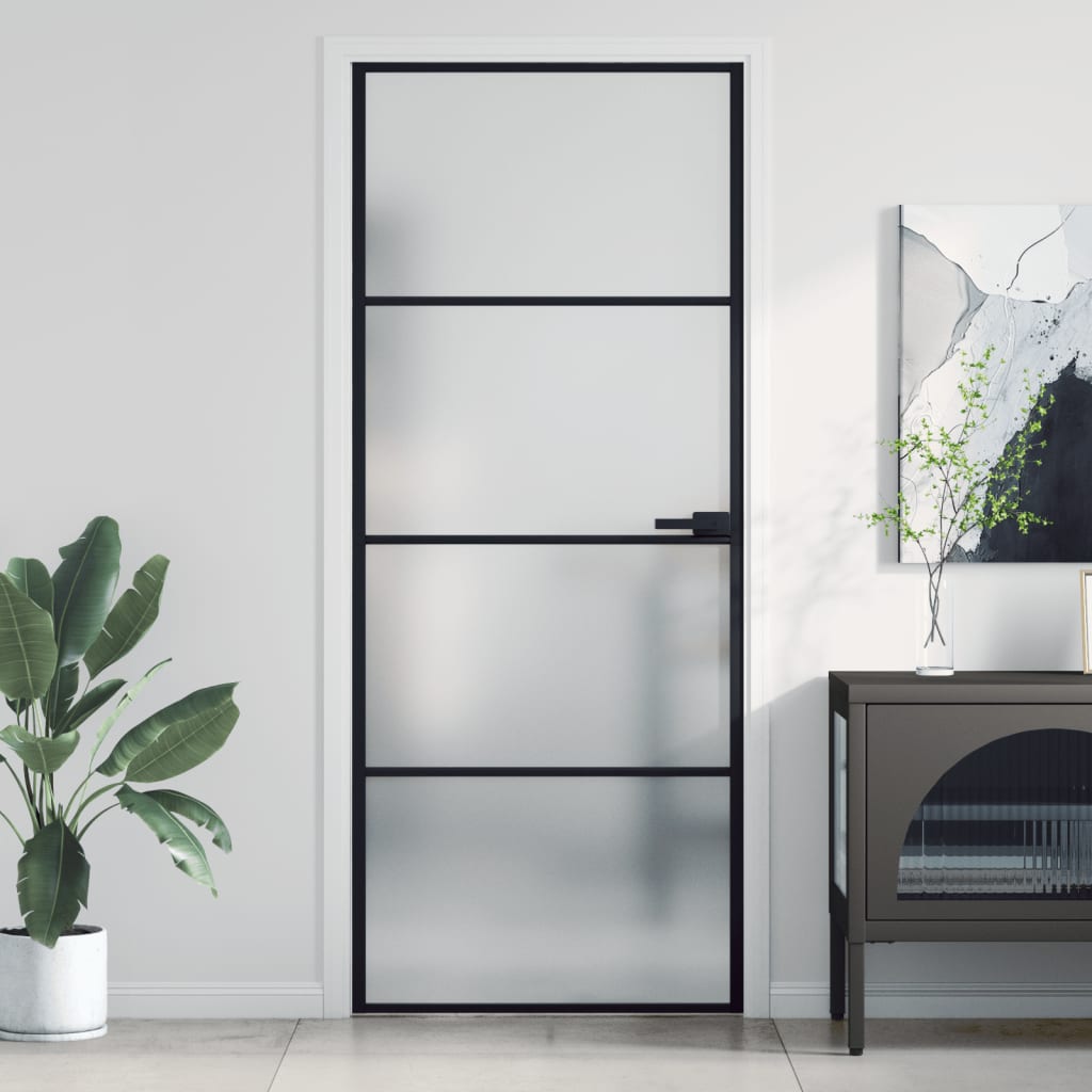Usa de interior negru 83x201,5 cm sticla securiz./aluminiu slim, negru și mat, model 3 bare orizontale — imaginea 11