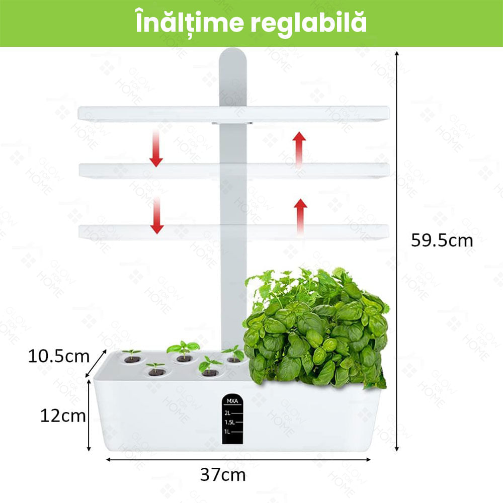 Ghiveci hidroponic cu lampa UV de crestere a plantelor la interior, 12 orificii plante, inaltime reglabila, 36W - 1 | YEO